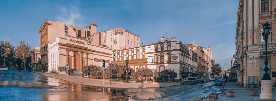 Odessa, Ukraine 12.08.2019. Historic buildings on the theater square in Odessa, Ukraine, in the early morning