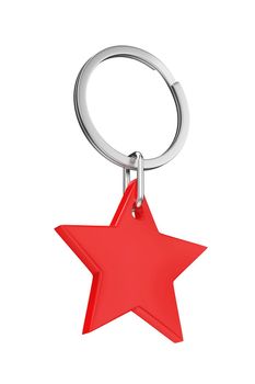 Keychain with red star isolated on white background