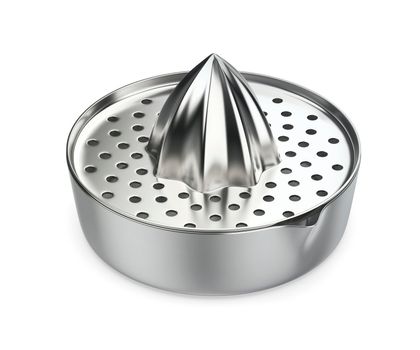 Silver citrus squeezer on white background
