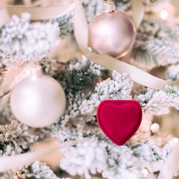 Red heart shaped jewellery box, a perfect holiday love surprise for her on Christmas