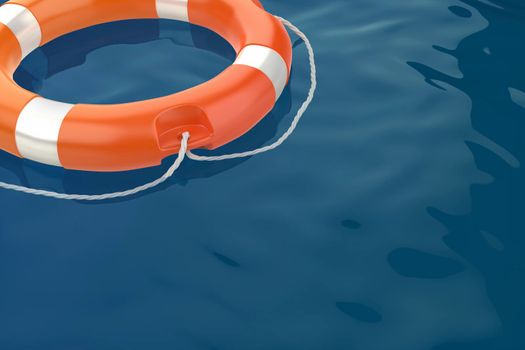 Orange lifebuoy ring in the ocean