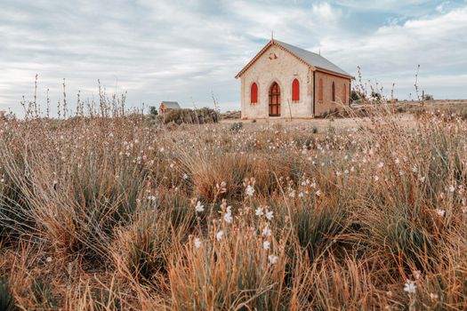Old church building in a field in outback Australia