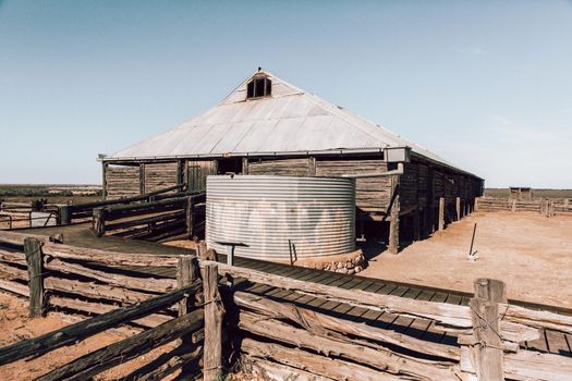 Shearing shed and corrals in arid dry outback Australia