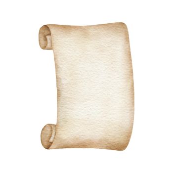 Ancient empty scroll. Watercolor paper papyrus isolated on white background.