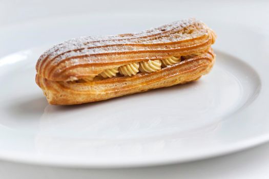 Close up of a praline cream Eclair