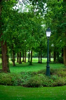 Street lamp in a beautiful French garden