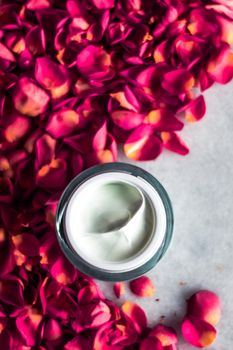 luxe face cream and rose petals - cosmetics with flowers styled beauty concept, elegant visuals