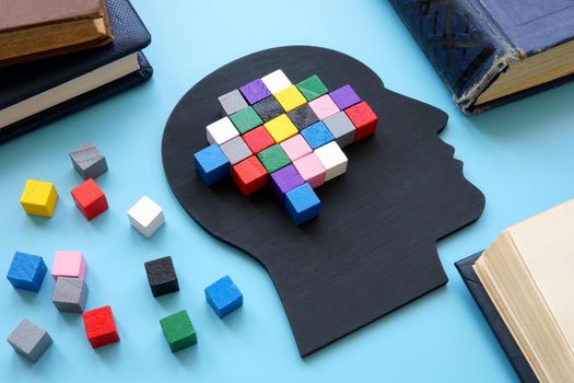 Multicolored cubes in the form of brain as a symbol creative mind.