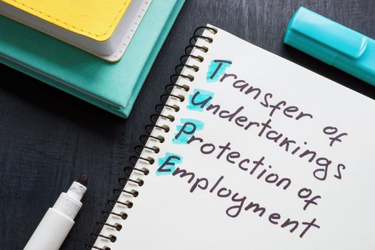 A Page with words TUPE Transfer of Undertakings Protection of Employment Regulations.