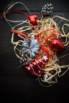 Christmas festive flatlay with gift boxes and decorations