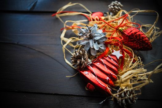 Christmas festive flatlay with gift boxes and decorations