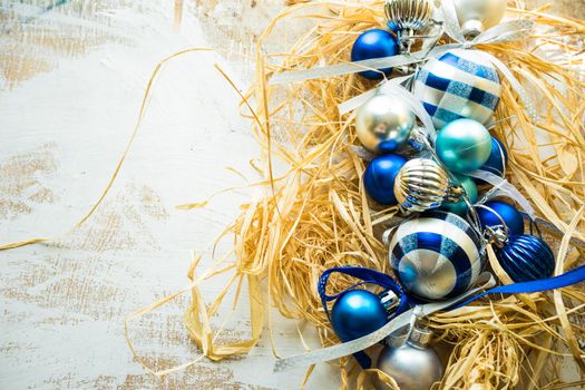 Christmas festive flatlay with gift boxes and decorations