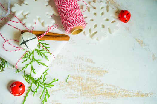 Christmas gift boxes on rustic background as a holiday concept with copyspace