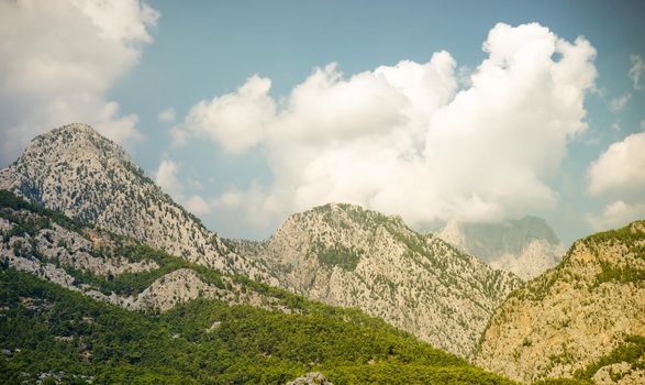 Sunny mountain landscape toned, Taurus Mountain in Turkey. Toned image