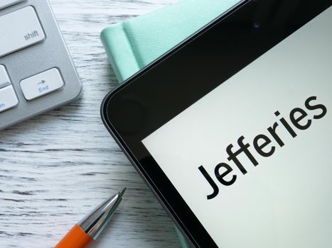 KYIV, UKRAINE - July 06, 2022. Jefferies logo. A Diversified Financial Services Company. Editorial.