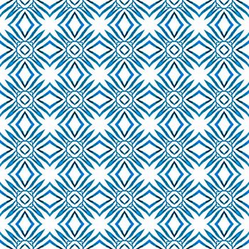 Watercolor ikat repeating tile border. Blue extraordinary boho chic summer design. Ikat repeating swimwear design. Textile ready modern print, swimwear fabric, wallpaper, wrapping.
