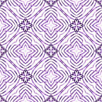 Textile ready extraordinary print, swimwear fabric, wallpaper, wrapping. Purple bizarre boho chic summer design. Watercolor medallion seamless border. Medallion seamless pattern.