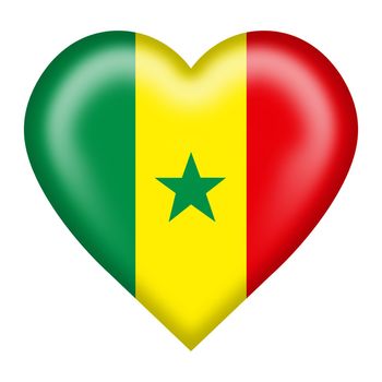 A Senegal flag heart button isolated on white with clipping path 3d illustration