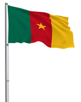 Cameroon flag waving in the wind, white background, realistic 3D rendering image
