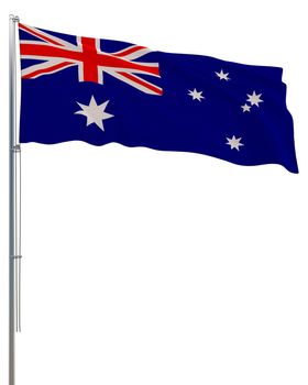 Australia flag waving in the wind, white background, realistic 3D rendering image