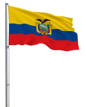 Ecuador flag waving in the wind, white background, realistic 3D rendering image