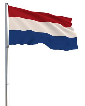 Netherlands flag waving in the wind, white background, realistic 3D rendering image