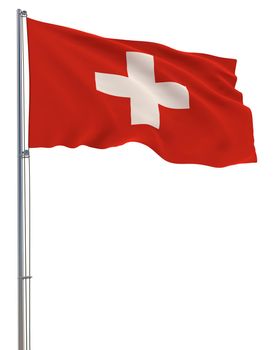 Switzerland flag waving in the wind, white background, realistic 3D rendering image