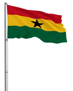 Ghana flag waving in the wind, white background, realistic 3D rendering image
