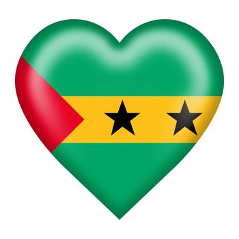 A Sao Tome and Principe flag heart button isolated on white with clipping path 3d illustration