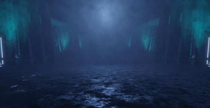 Mysterious Cinematic Scene SciFi Corridor Hallway Hangar Interior Background Wallpaper 3D Render