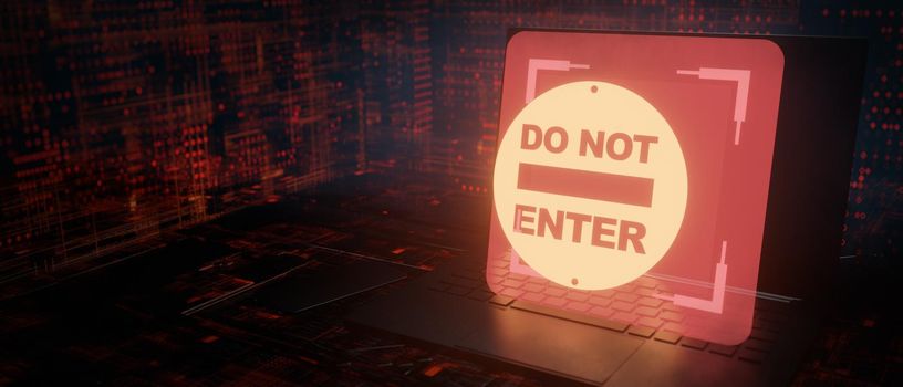 Do not enter sign glowing laptop 3D Render