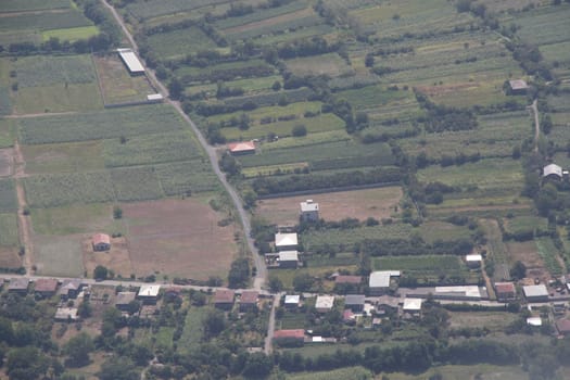 Telavi view and landscape from the helicopter, Georgian nature and beautiful fields, agriculture