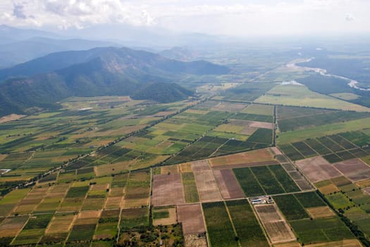 Telavi view and landscape from the helicopter, Georgian nature and beautiful fields, agriculture