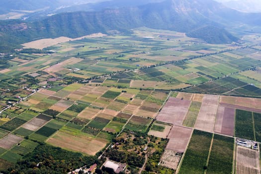 Telavi view and landscape from the helicopter, Georgian nature and beautiful fields, agriculture