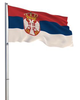 Serbia flag waving in the wind, white background, realistic 3D rendering image