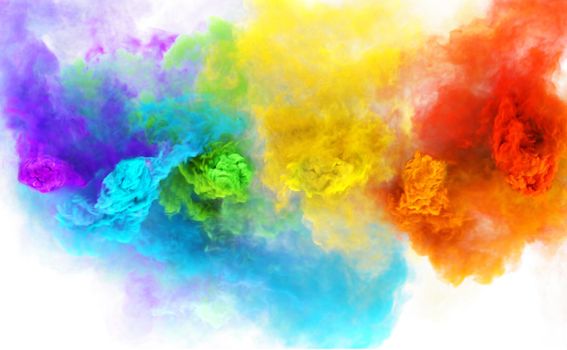 Rainbow smoke clouds abstract texture for background. Color 3D render. Heaven magic puffs