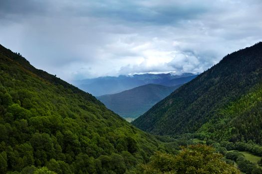 Mountains and cloudy sky in Pyrenees, France