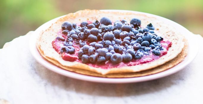 pastry dessert with blueberries - rustic cuisine recipes styled concept