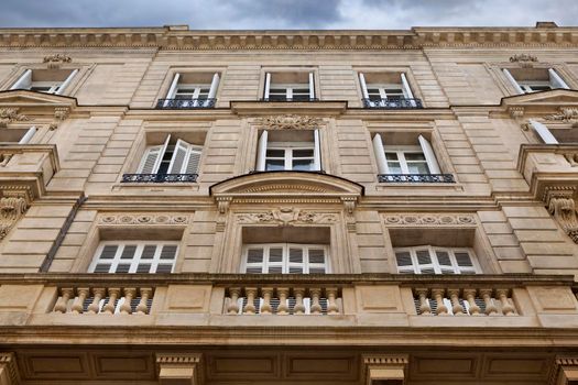 Facade of a stone mansion in Bordeaux, France