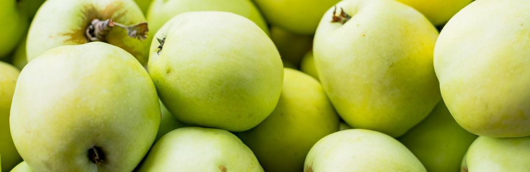 Large group of bright green apples