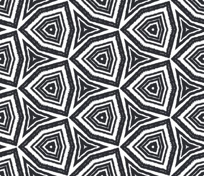 Geometric seamless pattern. Black symmetrical kaleidoscope background. Textile ready astonishing print, swimwear fabric, wallpaper, wrapping. Hand drawn geometric seamless design.