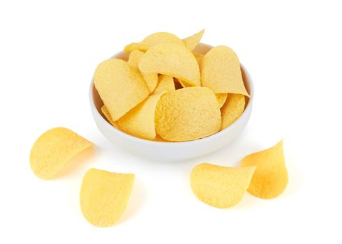 Potato chips in bowl isolated on a white background