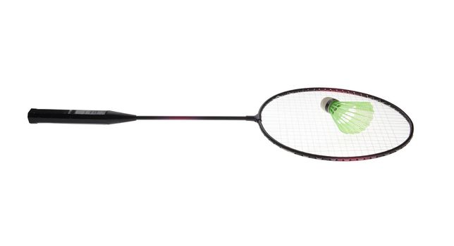 Badminton racket and shuttlecock isolated on white background