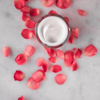 luxe face cream and rose petals - cosmetics with flowers styled beauty concept, elegant visuals