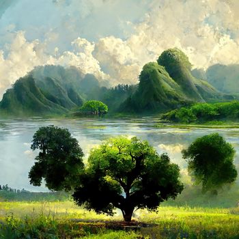 Digital painting of a peaceful nature scene, digital art, Illustration