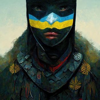 Digital art of warrior fight for Ukraine, 3d Illustration, 3d render