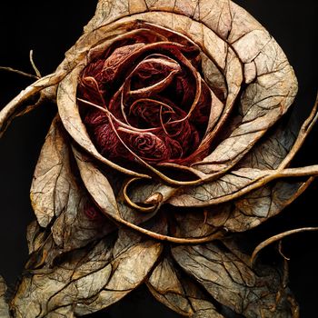 Picture of dried rose with dried vines, muted colors, 3d illustration