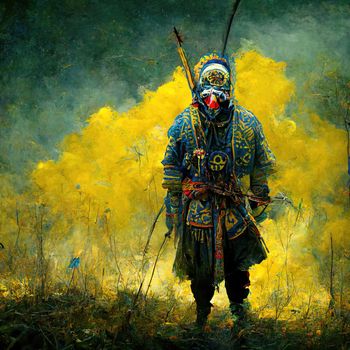 Digital art of warrior fight for Ukraine, 3d Illustration, 3d render