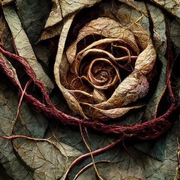 Picture of dried rose with dried vines, muted colors, 3d illustration