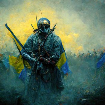 Digital art of warrior fight for Ukraine, 3d Illustration, 3d render